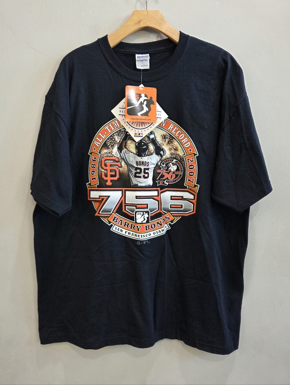 NEW San Francisco Giants Barry Bonds 756 Home Run Record Black Shirt Men's XL